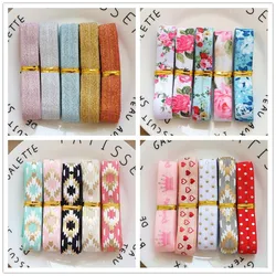 5Yards/Set 1Yard Per Color 16MM Width Printed Fold Over Elastic Foe Ribbon Stretch Band Diy Crafts Supplies