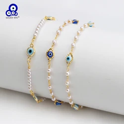 Lucky Eye Adjustable Simulated Pearl Beaded Bracelet Blue Turkish Evil Eye Charm Bracelet for Women Girls Fashion Jewelry BE462