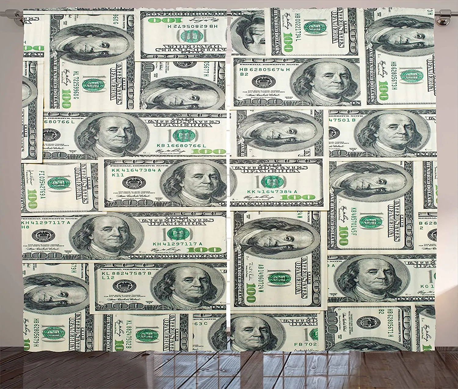 Money Blackout Curtains Dollar Bills of United States Federal Reserve with The Portrait of Ben Franklin Window Curtain