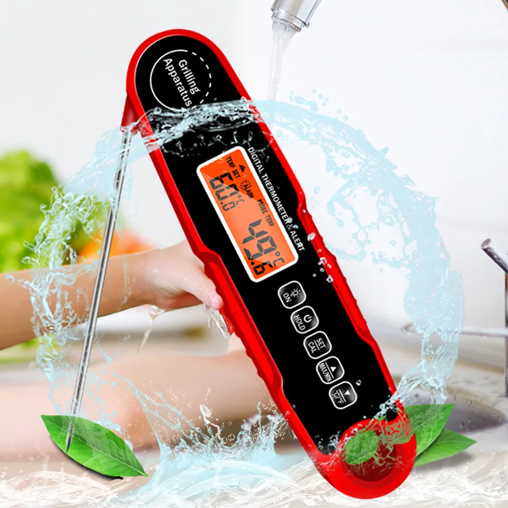 IPX4 Waterproof Handheld Foldable Kitchen Food Cooking BBQ Meat Grill Roast Oven Thermometer Milk Liquid Temperature Probe Fork