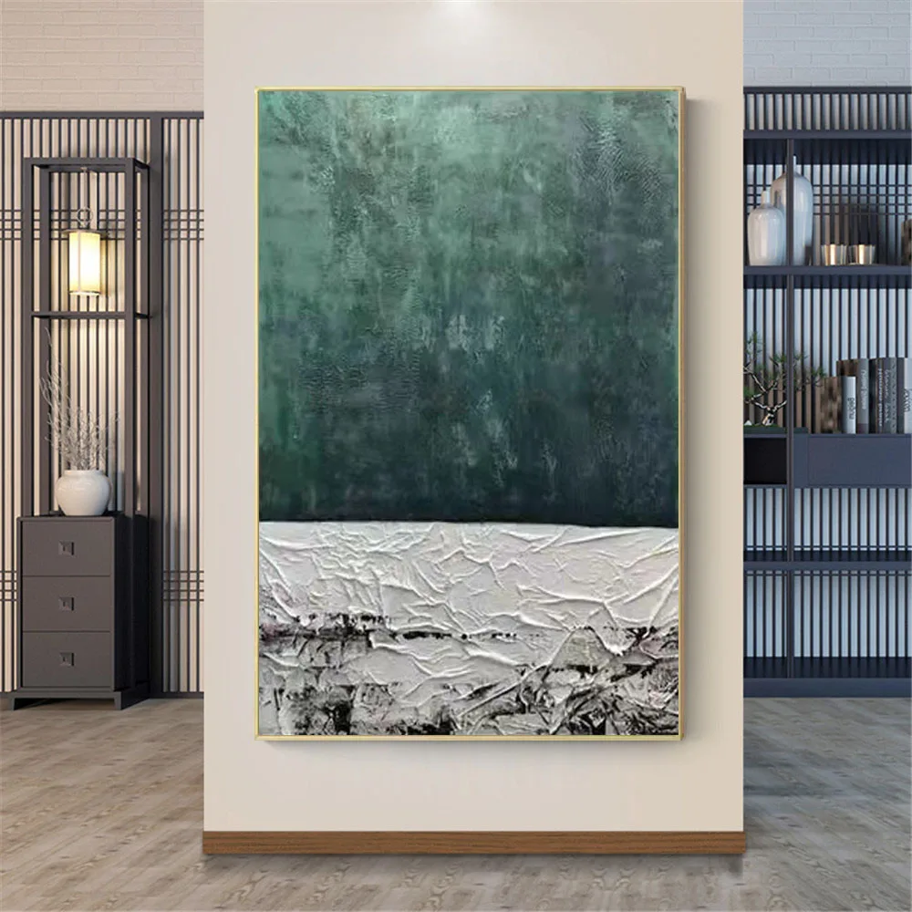 

Manual Oil Painting Modern Abstract Gold Foil Lines Green Canvas Art Paintings Decor Living Room Bedroom Wall Paint Home Gift