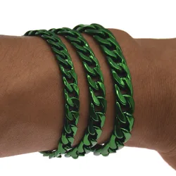 Green Bracelet for Men Women Curb Cuban Link Chain Mens Womens Bracelets Chains Jewelry for Men