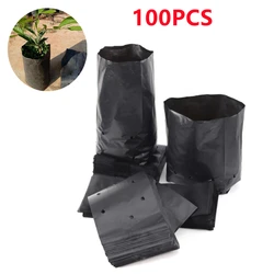 100Pcs Thicken Plant Grow Bags Seedling Pots Eco-Friendly Garden With Breathable Holes Black Planting Bags PE Nursery Bags