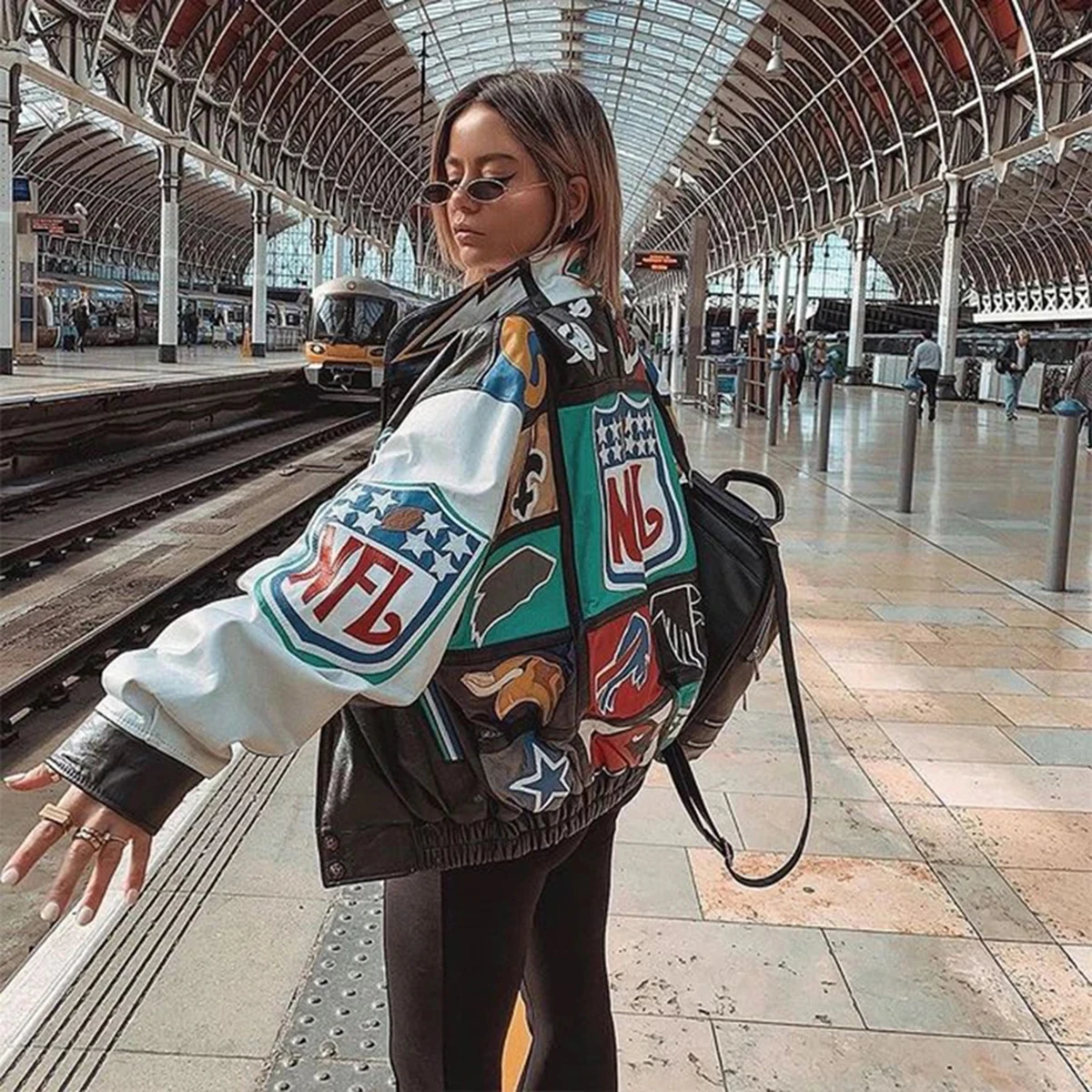 Printed women's jacket racing suit American hip-hop street style jacket Y2K oversized windbreaker uniform jacket bomber top new