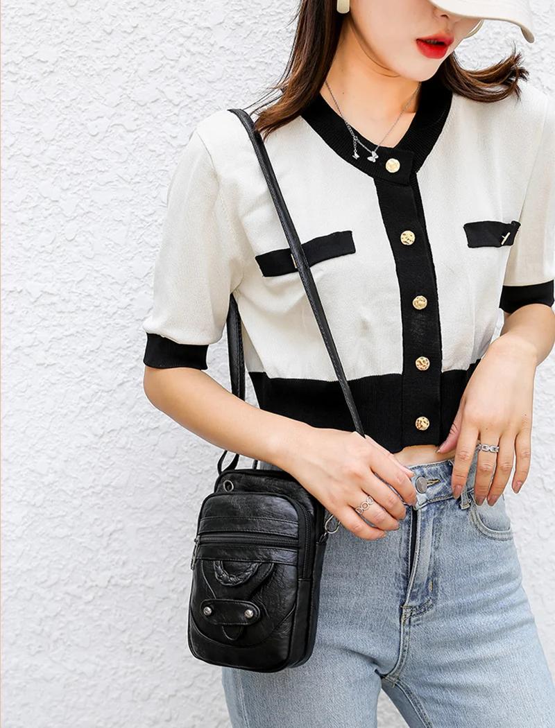 Vintage Pu Leder Umhängetaschen für Frauen kleine Cross body Telefon Geldbörse Handtasche Tasche weibliche Brieftaschen Tasche – Detail 12