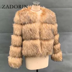 Zadorin moda feminina casaco de pele de guaxinim falso luxo curto peludo pele superior jaqueta feminina inverno pelúcia casacos de pele macia para mulher