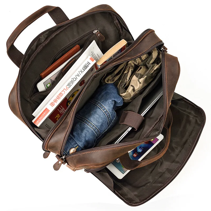 Maletín de cuero crazy horse para hombre, bolso para ordenador portátil, de negocios, grueso, de marca de lujo