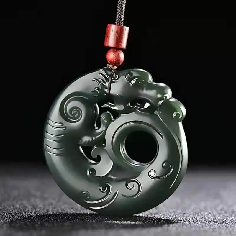 

Natural authentic hetian green jade pendant black jade hollow handcarved Dragon jadeite jade necklace pendants real jade jewelry