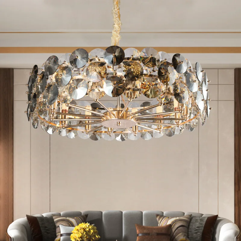 

Modern Smoky Gray Crystal Chandelier Simple Bedroom Lamp Creative Light Luxury Living Room Ligthing