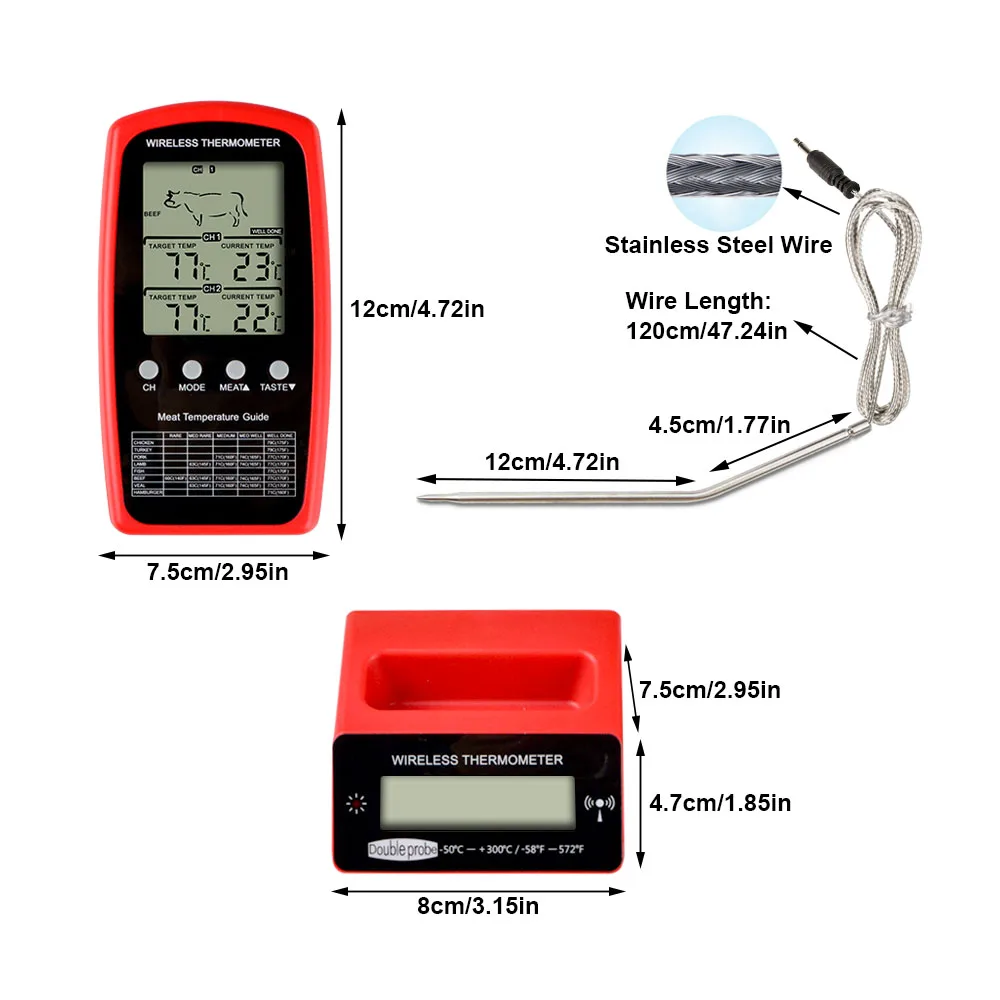 MOSEKO bezprzewodowy zdalny termometr do mięs podwójna sonda podświetlenie cyfrowe piekarnik grill do kuchni do jedzenia termometr grillowanie grilla
