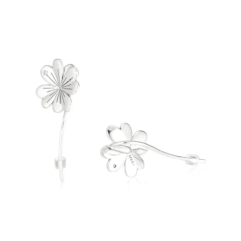 Lucky Four-Leaf Clovers Hoop Earrings Fine Sterling Silver 925 Jewelry Spring Earrings for Women 2019 Original Silver Earrings