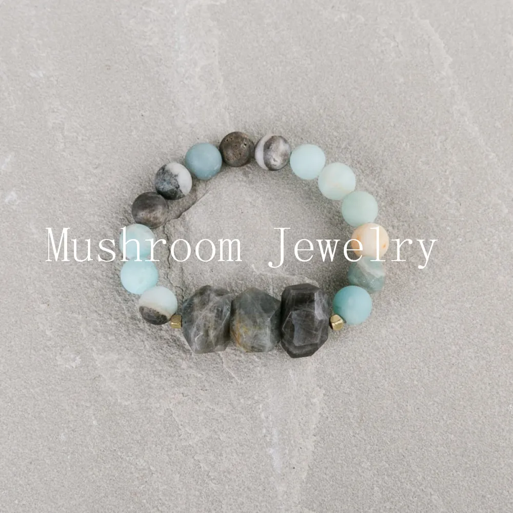 Natural Frosted Sunstone GemstoneBead And Agate Labradorite Natural Stone Elastic Bracelet