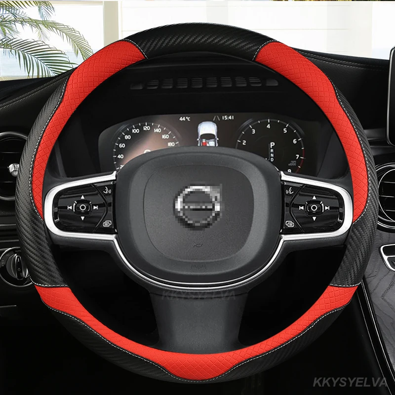 Carbon Fiber Leather Car Steering Wheel Cover Non-slip for Volvo XC40 XC60 XC90 V40 S90 S80 S60 S40 Auto interior Accessories