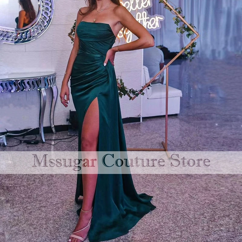 2021 Stunning Mermaid Evening Dress Strapless High Split Pleat Fomal Dresses robe de soirée femme