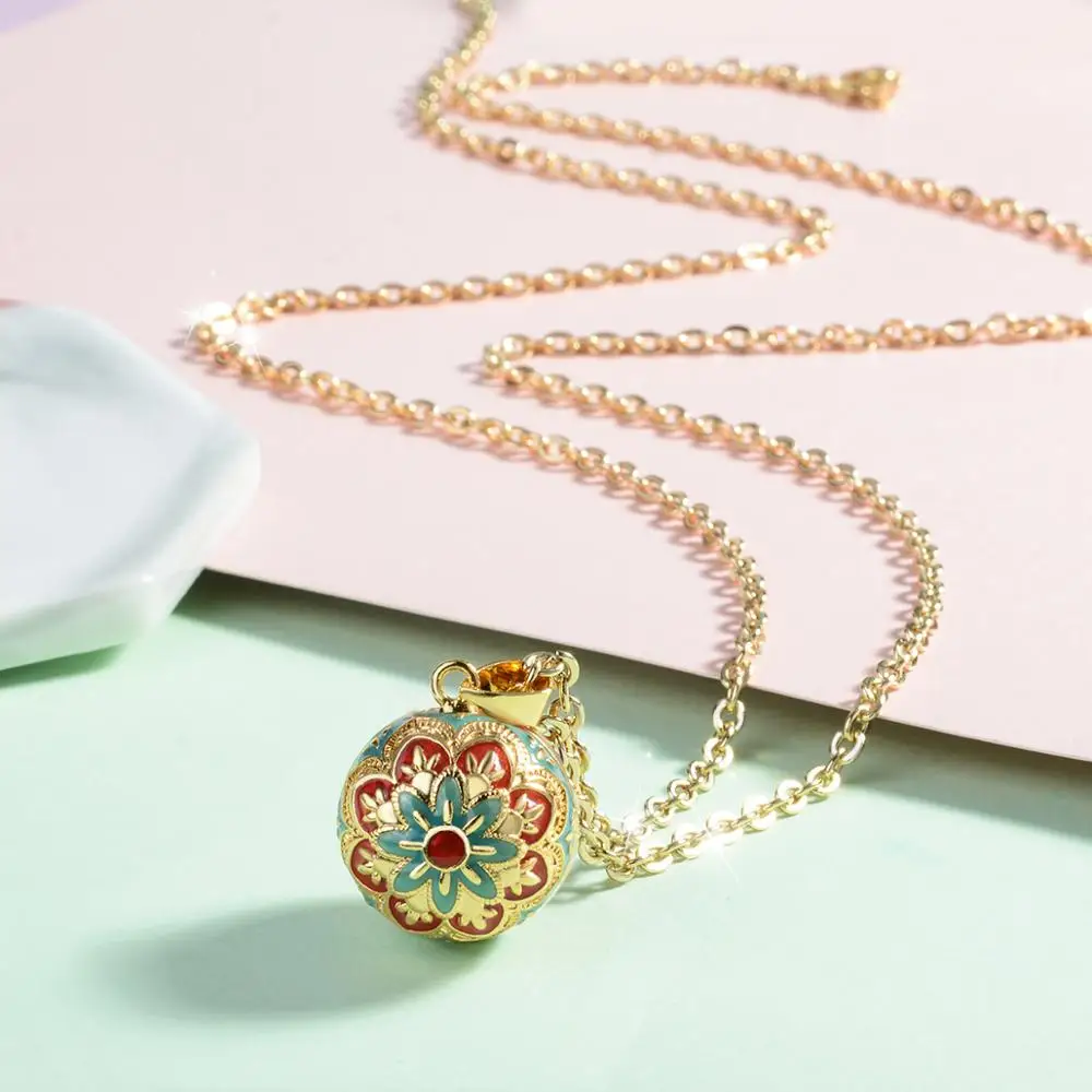 Eudora Unique Enamel Craft Flower Bell Ball Pendant Harmony Bola Ball Necklace Angel Caller Jewelry best gift for Pregnant wife