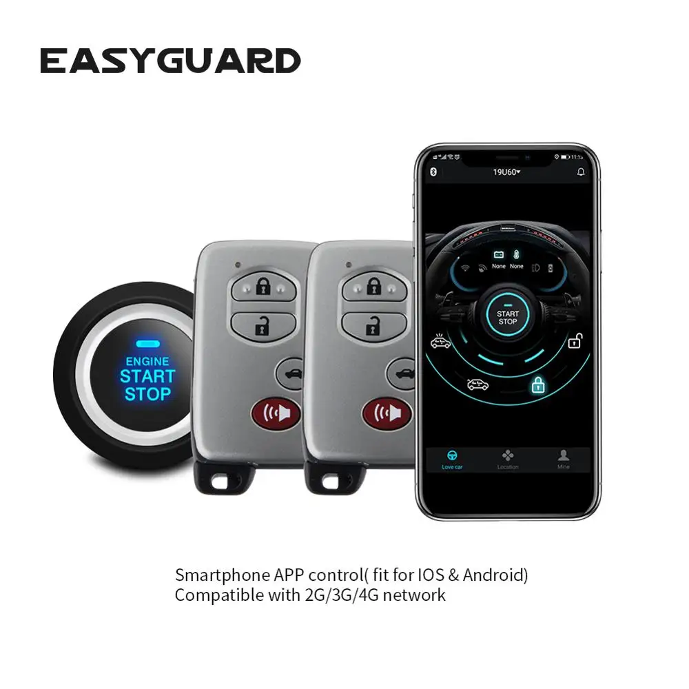 

EASYGUARD 2 way GSM Android IOS Apple 4G 3G 2G phone APP remote starter engine start stop GPS tracking alarm security system