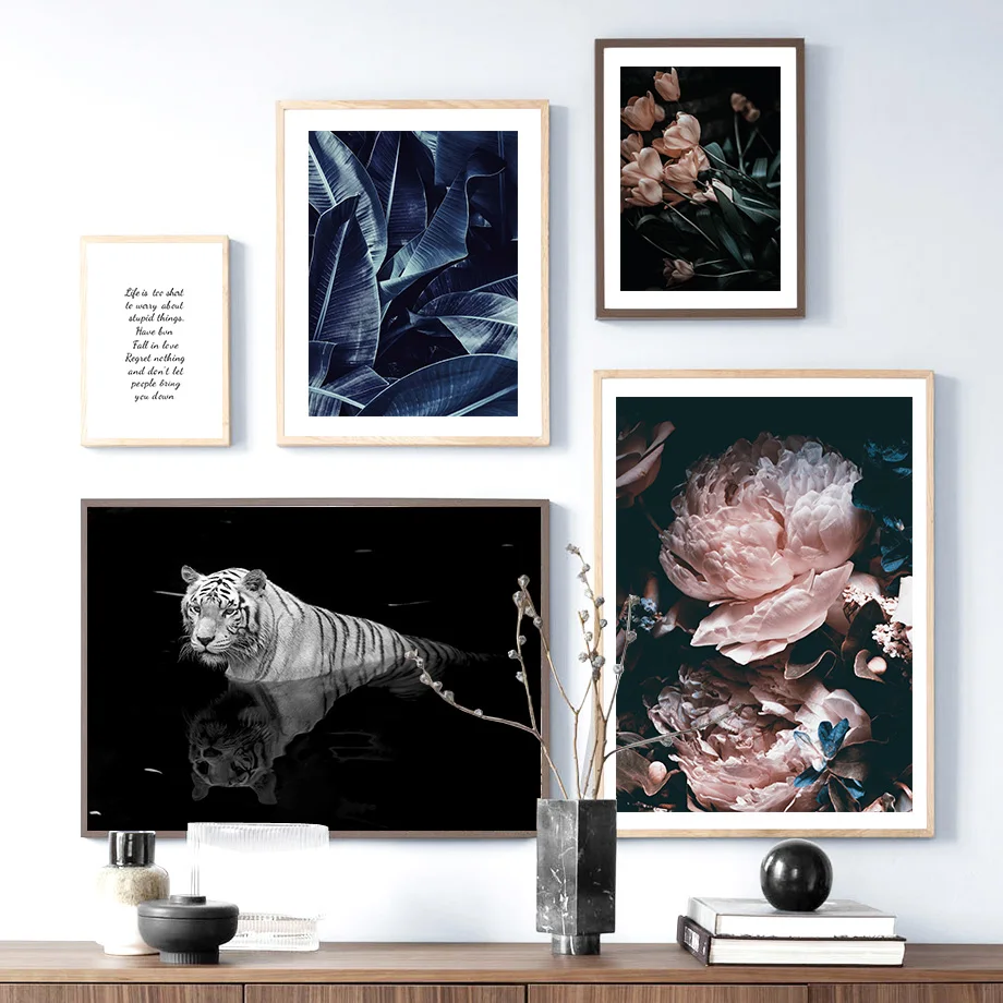 Pink Rose Leaf Starry Sky Quotes Wall Art Canvas Painting Nordic Posters And Prints Plants Wall Pictures For Living Room Decor