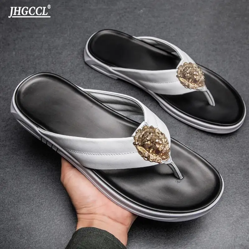 New style flip-flops for men leather flip-flops for men beach shoes for women Plus size 46 47 48 sandals for women T2