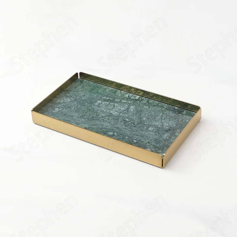 

Natural Marble Tray European Modern Golden Base Trays Decorative Afternoon Tea Cake Dessert Bread Plate Living Room Decoration