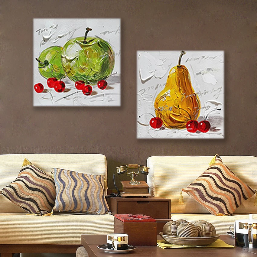 Apple and Pear Handmade Colorful Abstract Oil Painting On Canvas 100% Hand-painted Living Room Wall Fashion Decorative Unframed