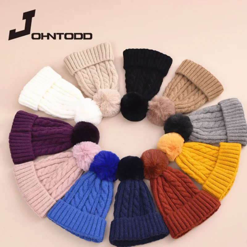 Ladies winter detachable female beanie hat thick warm winter hat for women new design knitted beanie hat pompon  beanie bonnets