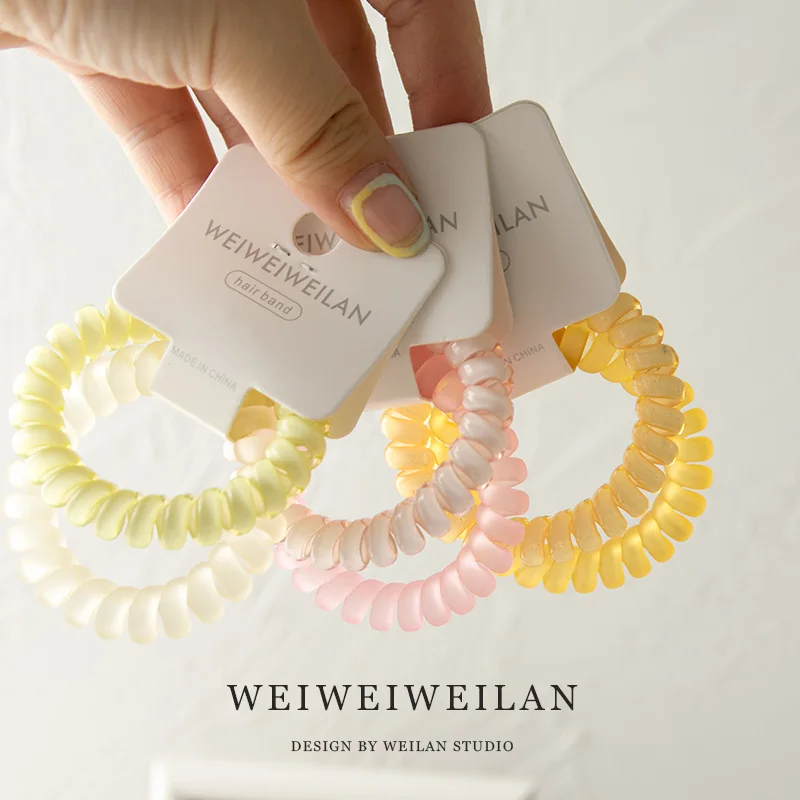 2 piece cards of super sweet candy color transparent frosted phone line hair ring simple and seamless bracelet hair accessory