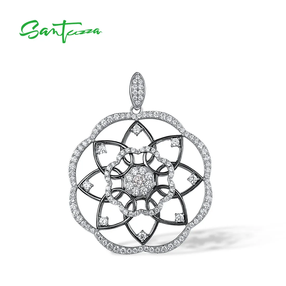 SANTUZZA 925 Sterling Silver Pendant For Women Sparkling White Cubic Zirconia Kaleidoscope Pendant Stunning Trendy Fine Jewelry