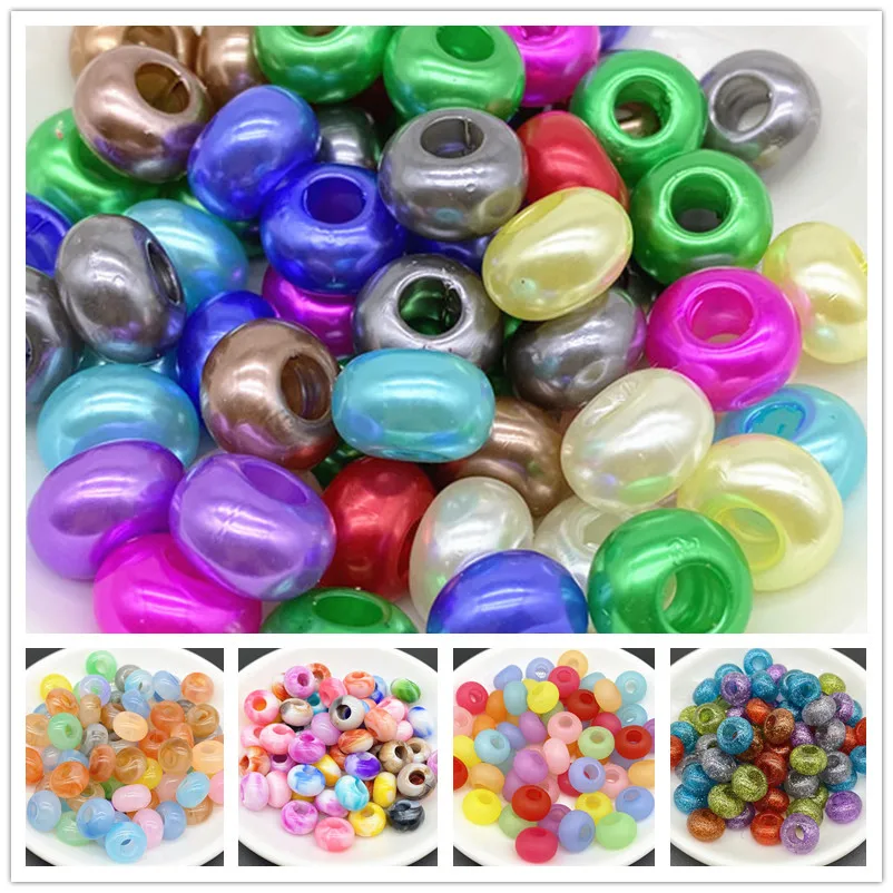 20pcs 15x9mm Mixing Color Big Hole Acrylic Beads Loose Spacer Oblate Circle Bead Necklace Bracelet Pendant Jewelry Making #RoLi