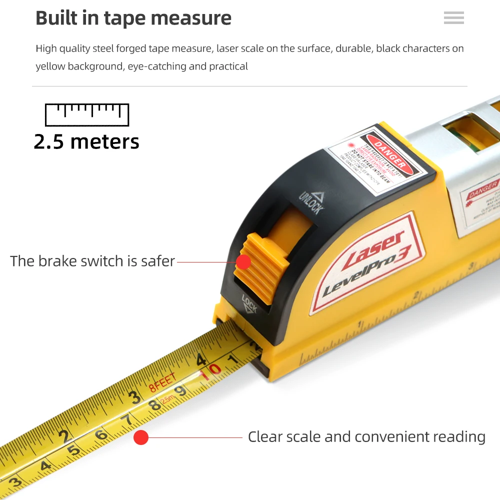 Laser Level And Distance Meter Vertical & Horizontal Lasers Tape Aligner Bubbles Ruler,For Garden Building Woodworking Tools