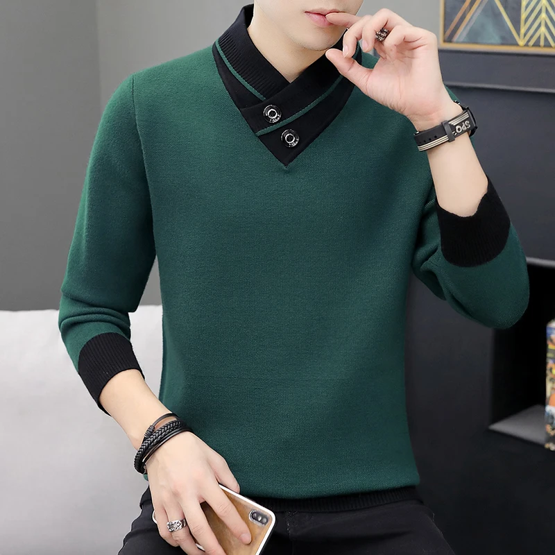 

Men Autumn V-Neck Pullover Sweater Men's Slim Fit Knitted Pullovers Men's Clothing Knitted Sweaters Pullover Homme