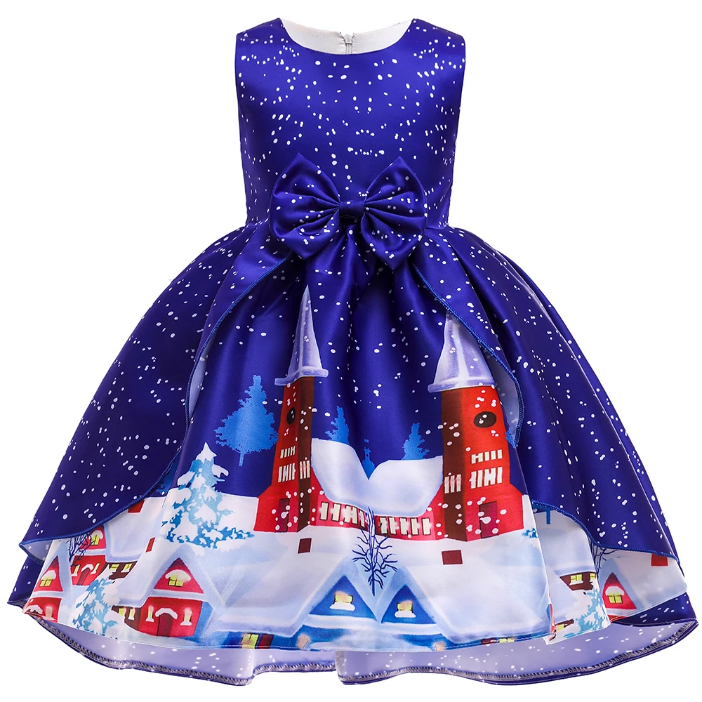 Christmas Dress For Kids Girl Print Santa Claus Princess Dresses New Year Baby Girls Party Dress Children Cosplay Costume 3-10Y