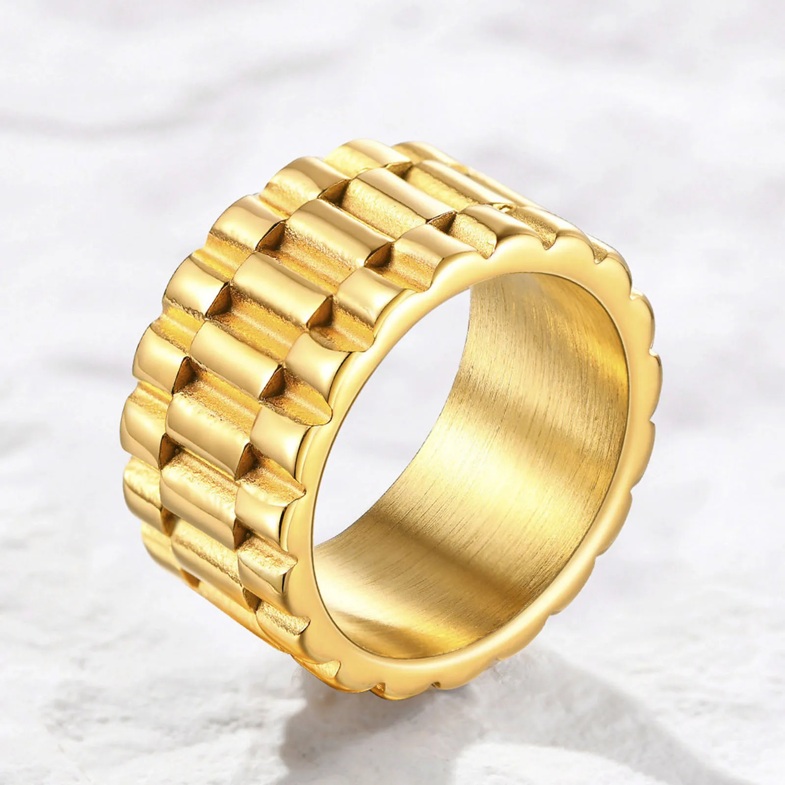 Titanium Gold Color Punk Ring for Men Stainless Steel Gear Wheel Ring