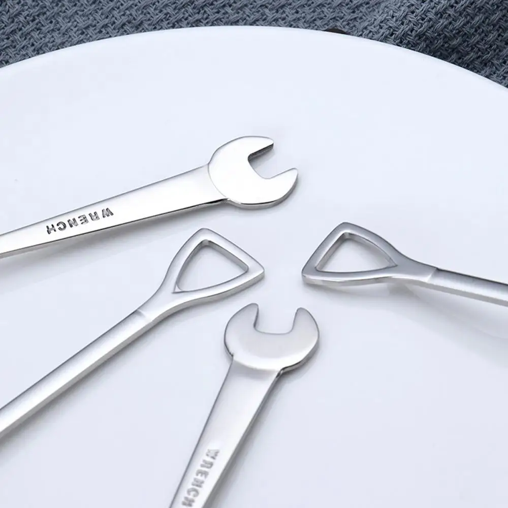 Stainless Steel Cutlery Tea Coffee Spoons Fork Shovel/Wrench Shaped Dessert Ice Cream Sugar Spoon Logo Bar Christmas Tableware