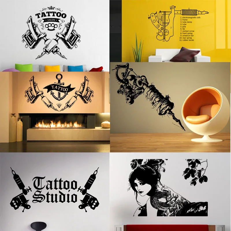 Tattoo Machine Wall Decal Parlor Gun Studio Salon Vinyl Sticker Shop Room Poster Interior Decor Cool Art Mural