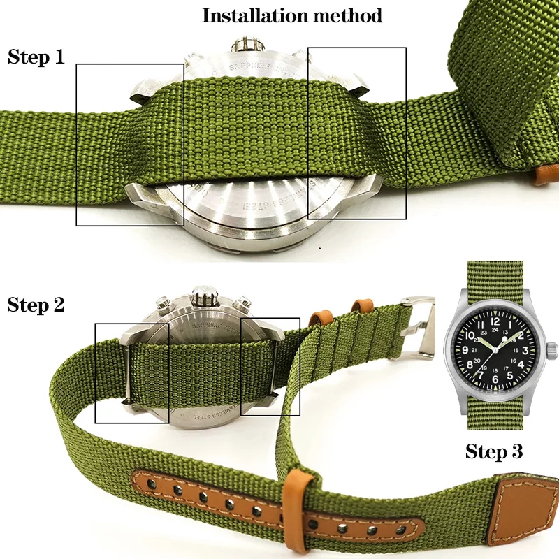 20mm 22mm Woven Nylon +Genuine Leather Strap for Hamilton Khaki