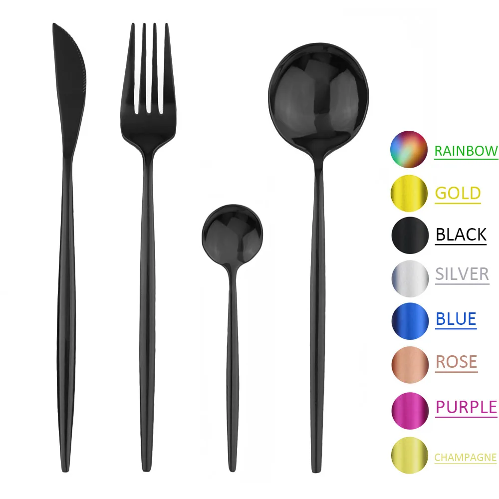 

16Pcs Black Gold Knife Fork Spoon Flatware Dinnerware Cutlery Set Western Mirror Tableware Set 304 Stainless Steel Dinner Set