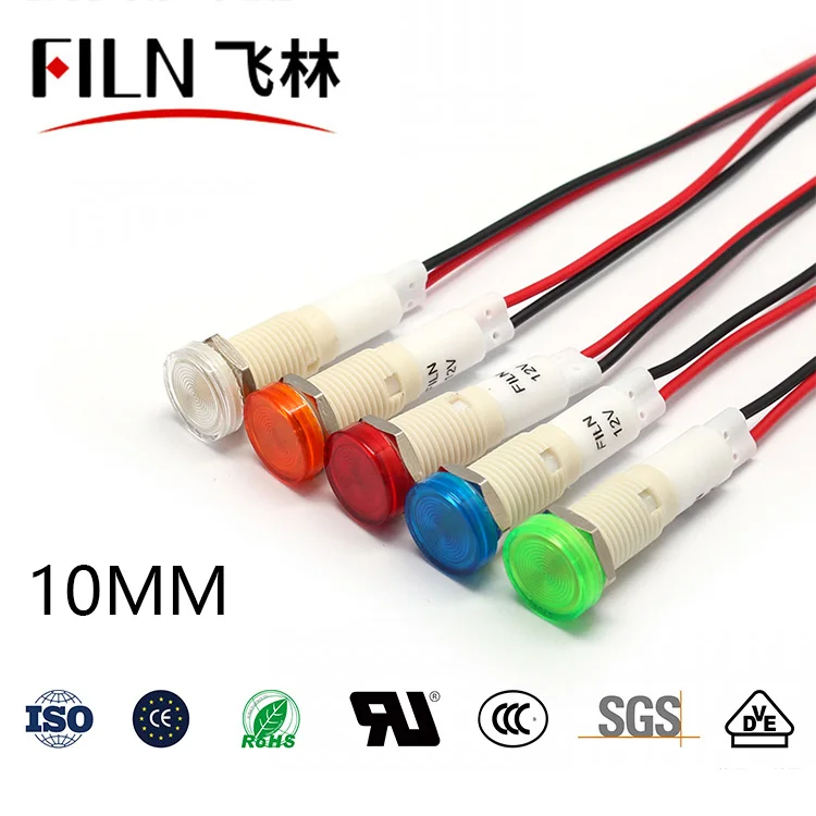 FILN 10mm 12v 24v 220v 110v  Signal Lamp Led Indicator Light With Various Length For Oven