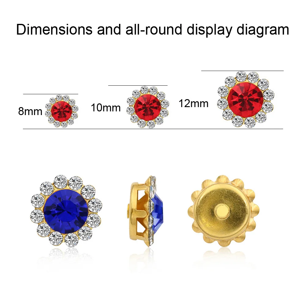 8mm-12mm Sonnenblumen-Klauen-Strasssteine zum Aufnähen, glänzende Kristalle, Glasperlen, Steine, Strasssteine zum Nähen für Kleidung, Bastelarbeiten, Schmucksteine – Detail 5