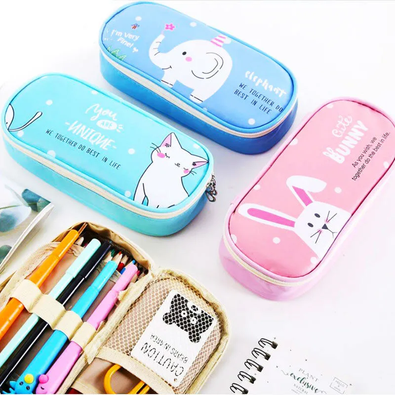 Cute Cat Pencil Case for Girls Boys Large Capacity Multifunctional Leather Pencil Case Big Pencil Bag Pen Box School Stationery