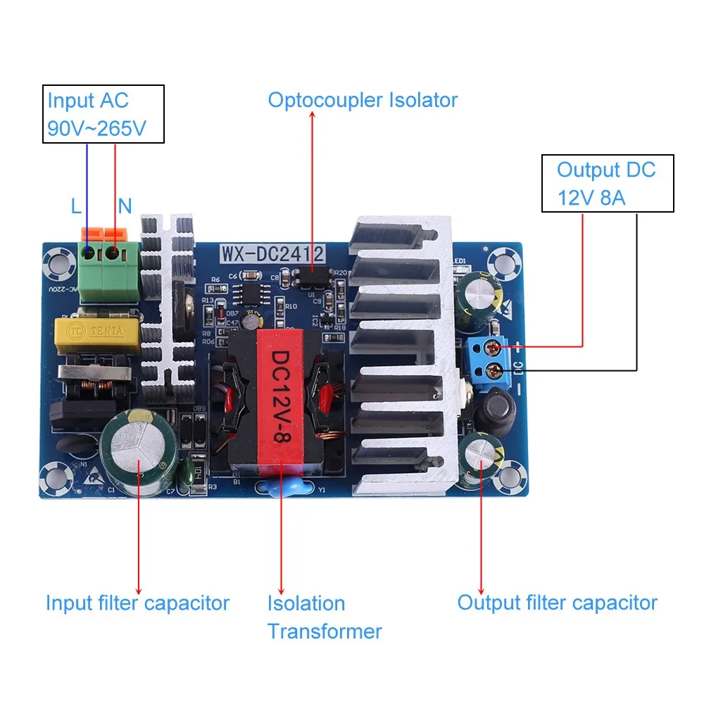 AC-DC Voltage Converter Isolation Switch Power Supply Module 110V 220V 265V to 12V 24V 36V Adjustable Buck Step Down Module