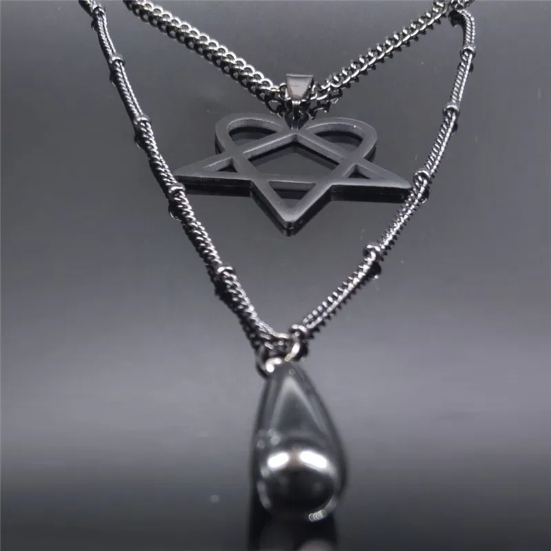 Lovely FAJA Heartagram Stainless Steel Layered Necklace Black Color Women/Men Gothic Necklace Chain Jewelry cadenas mujer N2613