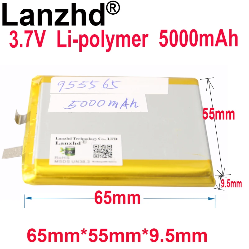 Lithium Polymer Batteries 955565  3.7V 5000mAh 55*60*9.5mm Rechargeable Battery For Power Bank Bluetooth Speakers Tablet DVD