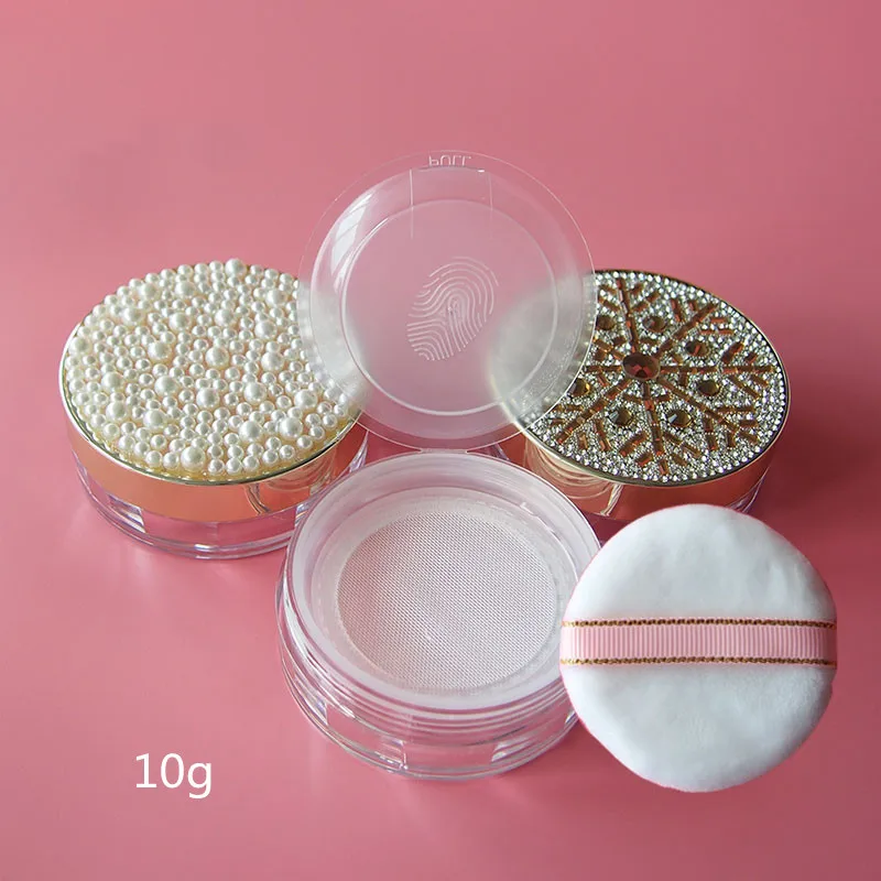 

10g Loose Powder Case elastic mesh with puff or brush Empty powder compact empty case DIY Travel Makeup Packaging Container Jar