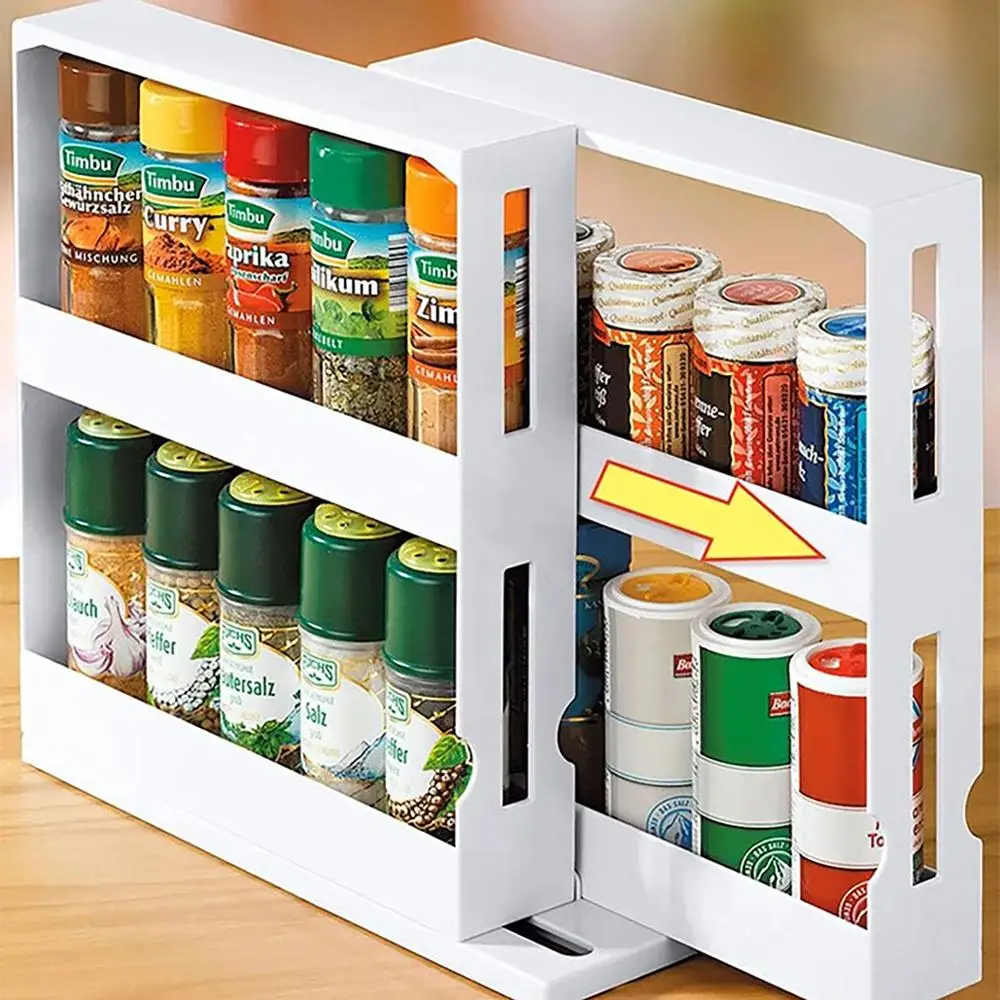 

Kitchen spice organizer rack multi-function rotating storage rack for spice bottles kitchen cabinet storage rack