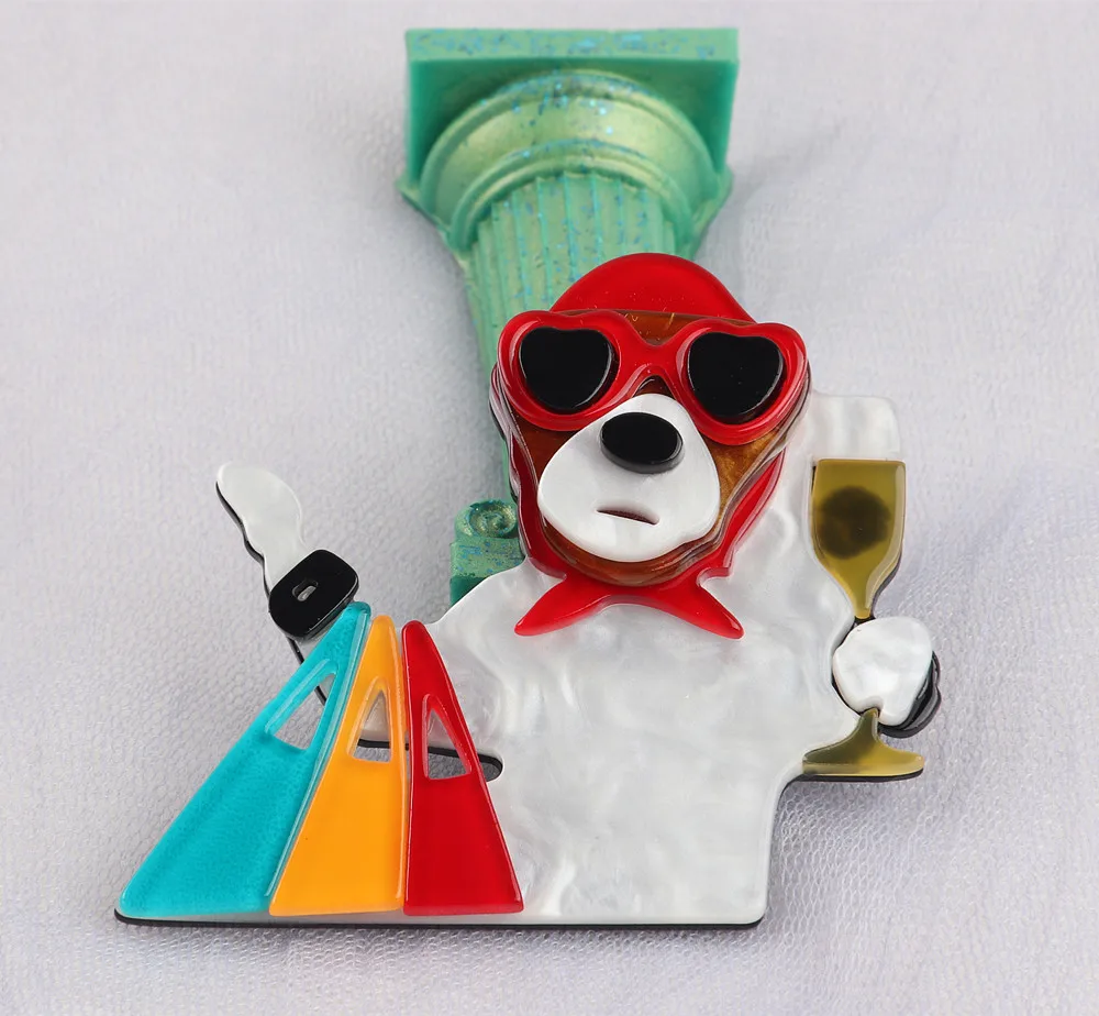 FishSheep Cute Shopping Dog Acrylic Brooches For Women Resin Cartoon Animals Brooches Pins Jewelry Coat Dress Accessories Gifts