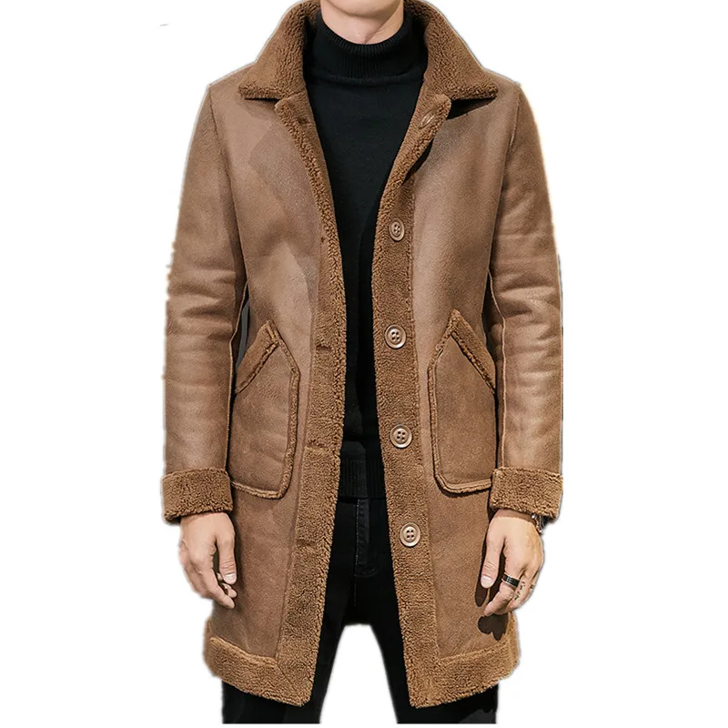 

Reversible Men's Fur Shearling Imitation Deerskin Leather Long Coat Jacket Man Outerwear Trench Winter Imitation Fur Parka