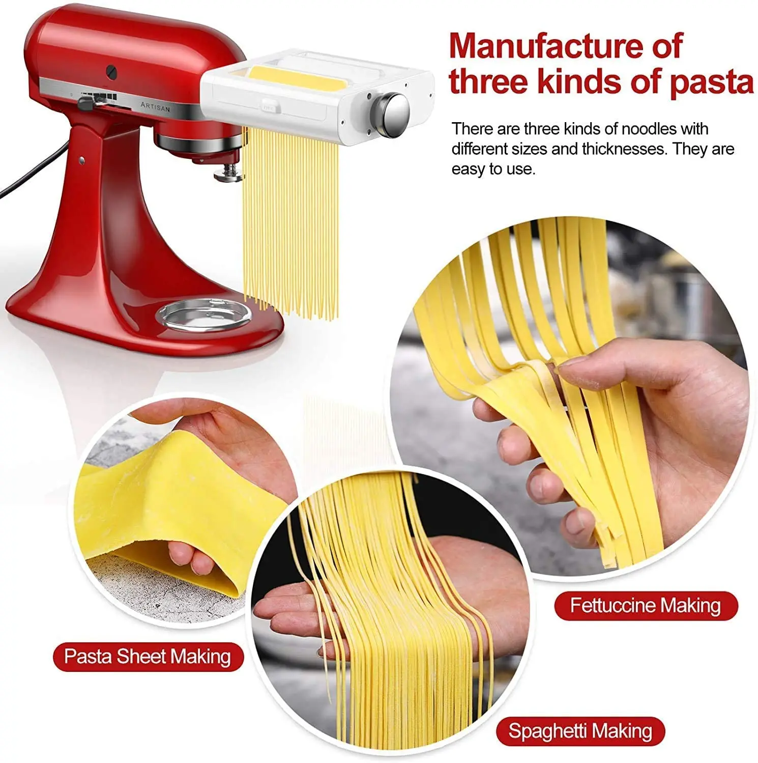 3 in 1 Noodle Makers Parts For Kitchenaid Fettuccine Cutter Roller Attachment Stand Mixers for Kitchenaid Pasta Food Accessories