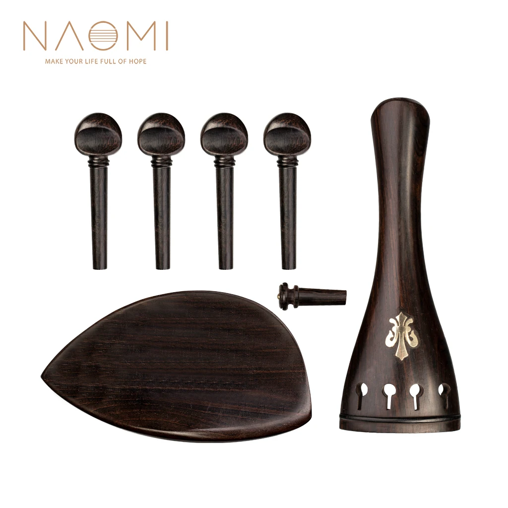 NAOMI Ebony Violin Parts Set W/ Tailpiece+Chin Rest+4 Tuning Pegs+ End Pin Exquisite Pattern Inlay DIY For 3/4 4/4 Violin