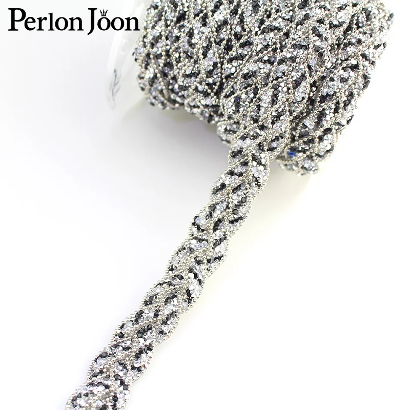 1yard black white crystal rhinestone trim X-shap woven webbing rope hot fix ironing clothing decoration accessories TR103