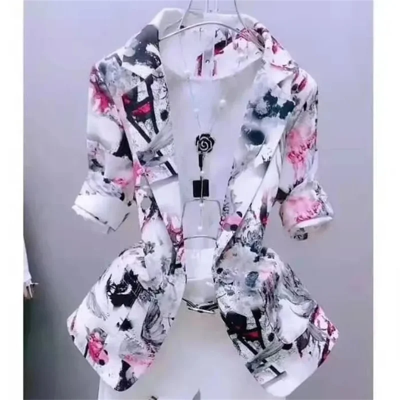 Summer 2023Thin Western-Style Suit Jacket Women\'s Cardigan One-Button Printing Self-Cultivation Sunscreen Temperament Fashion